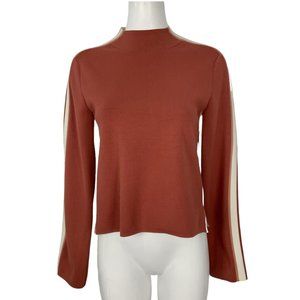 Veronica Beard Rust Brown Crewneck Sweater with Cream Stripe